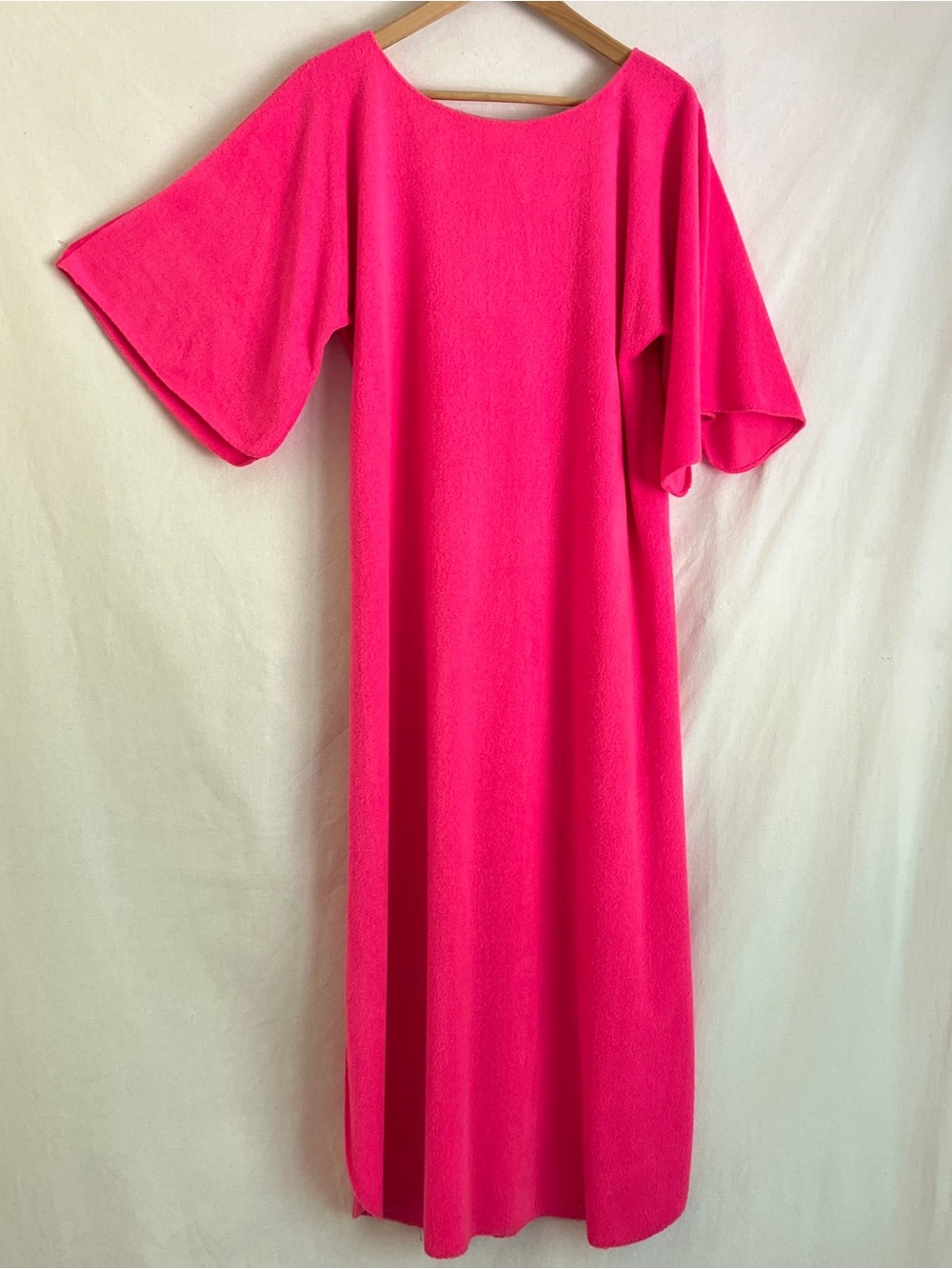 Vintage Lucie Ann Elizabeth Arden Hot Pink Terry Maxi Caftan Dress Resort Glam